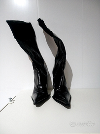 Stivali a punta con tacco alto, vera pelle e cuio