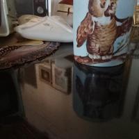 Portamatite dipinta a mano in ceramica gufo