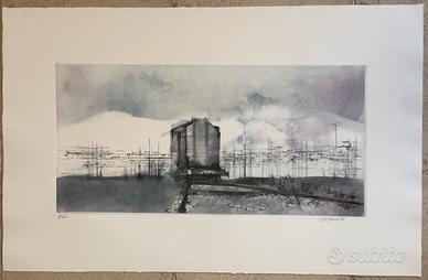 Litografia Renzo Vespignani “scalo ferroviario”