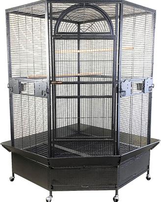 Gabbia Pappagalli Angolare con Accessori, L, Nera