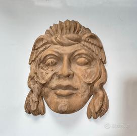 Maschera Antica Medusa Legno Monoblocco Scolpito M
