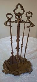 Set da camino vintage in ottone - 3 pezzi e base