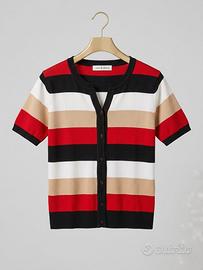 Cardigan a righe color block in viscosa e cotone 