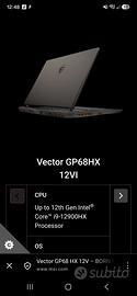 PC gaming Vector GP68HX 12VI - 64 GB ram