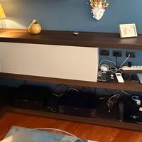 Parete attrezzata moderna L240 cm grigio e  noce