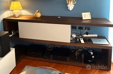 Parete attrezzata moderna L240 cm grigio e  noce