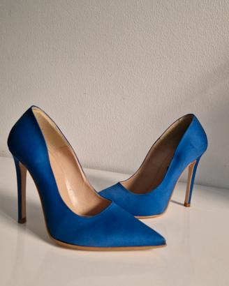 Scarpe decollete blu elettrico tacco alto a punta