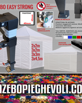 Gazebo 3x3 bianco pieghevole certificato eventi pv