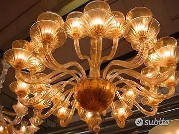 1930 Lampadario 24 luci Venini spruzzato oro