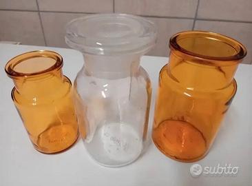 3 VECCHI VASI BOTTIGLIE VETRO FARMACIA VINTAGE 