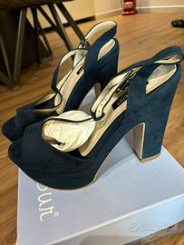 Sandali alti con zeppa comoda velour blu nr 38
