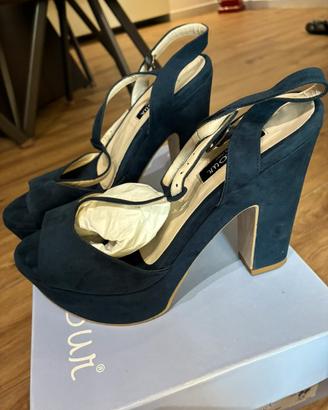 Sandali alti con zeppa comoda velour blu nr 38