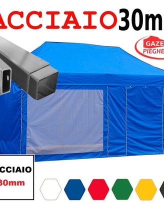 Gazebo 3x6 blu pieghevole ACCIAIO laterali