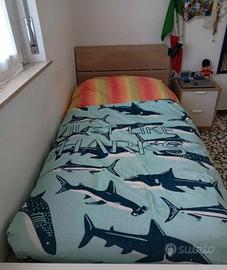 Letto singolo contenitore + materasso + comodino