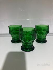 3 bicchieri vetro verde vintage