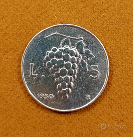 5 Lire Grappolo D'uva 1950