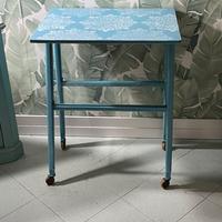 Tavolo shabby azzurro, tavolo carrello shabby
