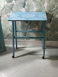 Tavolo shabby azzurro, tavolo carrello shabby