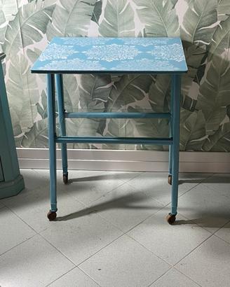 Tavolo shabby azzurro, tavolo carrello shabby