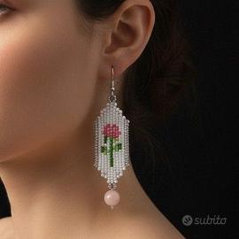 Orecchini artigianali vintage 2000 pietre rosa