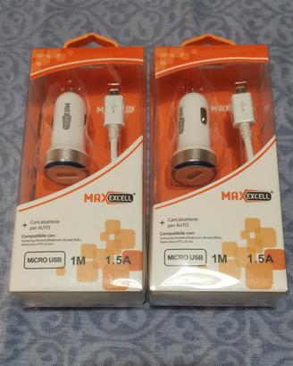 Lotto 2 caricabatterie da auto 1.5A+cavo micro usb
