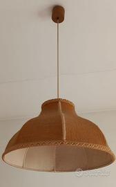 Lampadario vintage in corda e tessuto beige/ocra