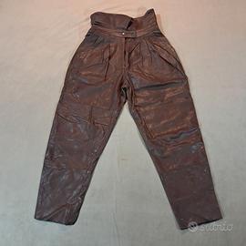 Pantaloni donna vera pelle marrone vintage anni