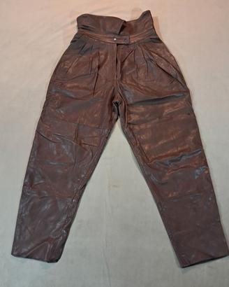 Pantaloni donna vera pelle marrone vintage anni