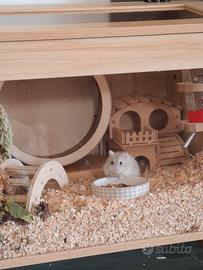 teca in legno/ gabbia con criceto