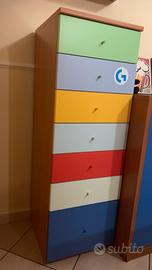Cassettiera settimino con ampi cassetti colorati