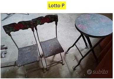 Tavolino+sedie in ferro battuto decorato - lotto P