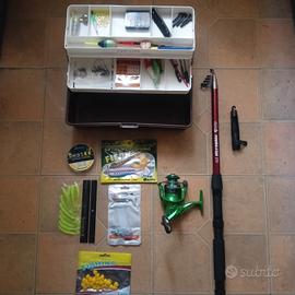 Attrezzatura pesca completa Canna Mulinello Casett