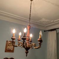 LAMPADARIO VINTAGE IN LEGNO E OTTONE