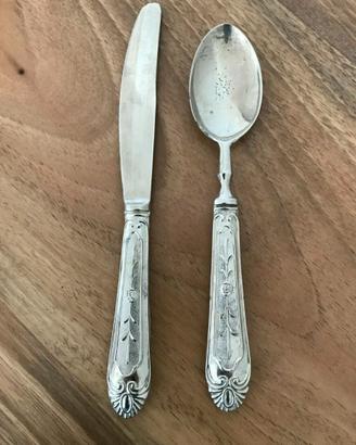 Posate neonato (cucchiaio+coltello) anni '60 placc