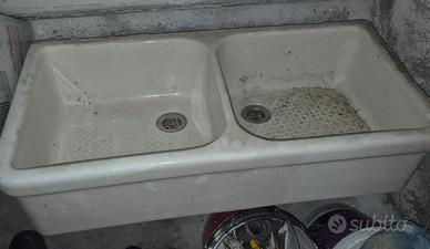 lavello vintage 2 vasche in ceramica/pilozza  
