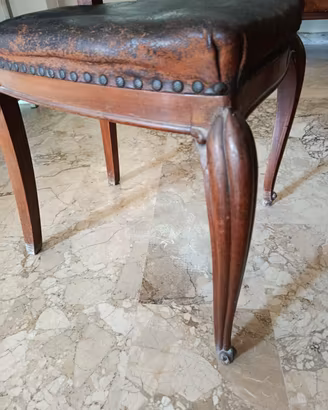 4 sedie antiche anni 40 con seduta in cuoio