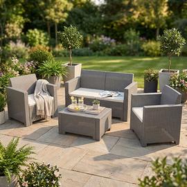 Set da esterno 4 Posti intreccio Rattan Sintetico