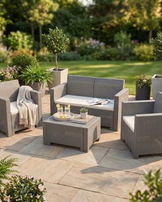 Set da esterno 4 Posti intreccio Rattan Sintetico