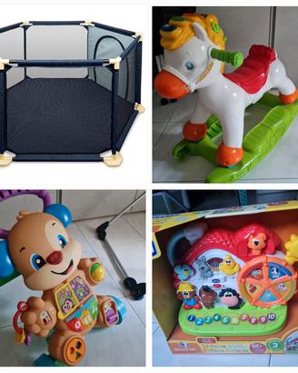 box bimbi, cavallo dondolo, girello, gioco fattori