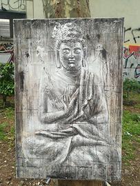 Quadro Budda a rilievo con tecnica materica