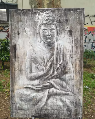 Quadro Budda a rilievo con tecnica materica