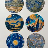 Set da 6 pezzi quadretti tondi in legno van gogh