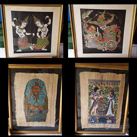 13 quadri dipinti su seta, corteccia e pergamena