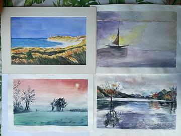 QUATTRO ACQUERELLI SU CARTA  - SGUARDI INCANTATI