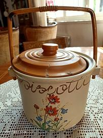 Biscottiera in ceramica e vimini vintage