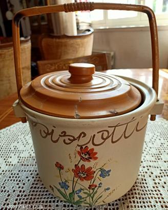 Biscottiera in ceramica e vimini vintage
