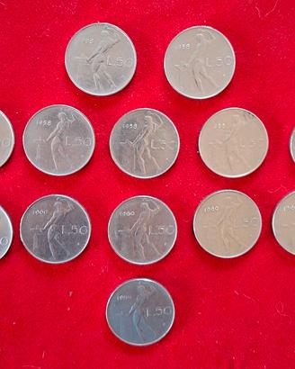50 lire vulcano del 1958 (7) e del 1960 (6). NC