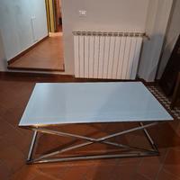 Tavolino basso moderno acciaio e vetro