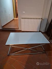 Tavolino basso moderno acciaio e vetro