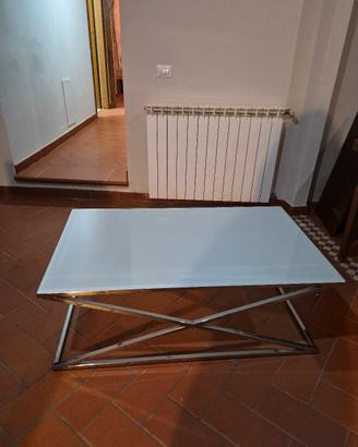 Tavolino basso moderno acciaio e vetro